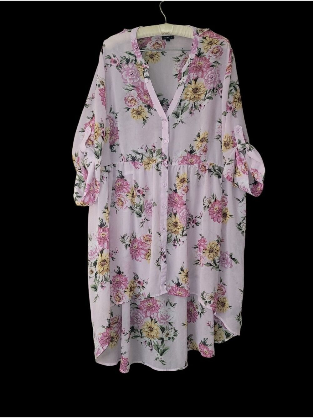Torrid 3 Lexie Pink Floral Chiffon Hi Low Top Cottagecore Garden Fairy 3X